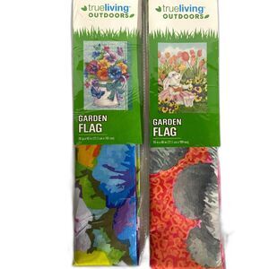 Lot Of 2 Garden Flags NEW 28"x40 Flowers Watering Can! Bunney!